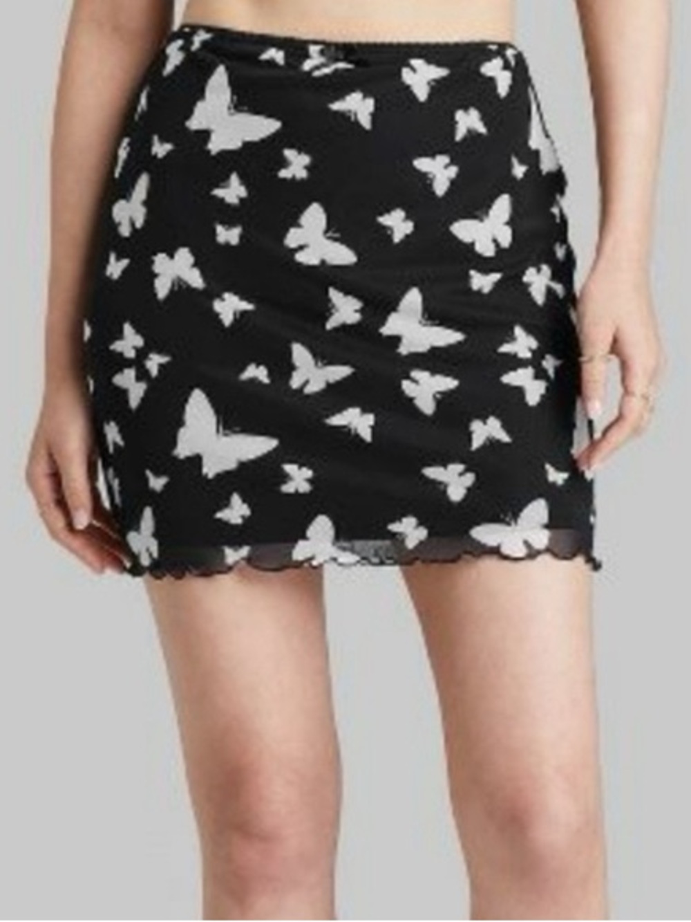 wild fable Black Mini Skirt with White Butterfly Print